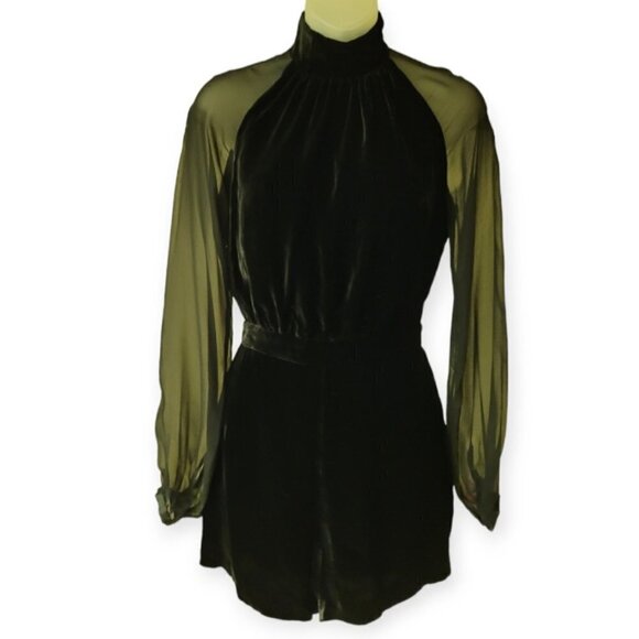 Revolve INTERMIX black velvet blouson sleeve romper by size 0 NWT black tie - Picture 5 of 14